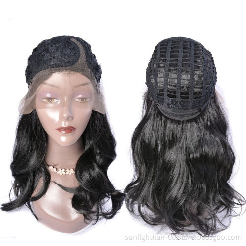 Free shipping 1b# natural Black Glueless HeatResistant synthetic hair wigs extension fiber hair ponytails with lace front